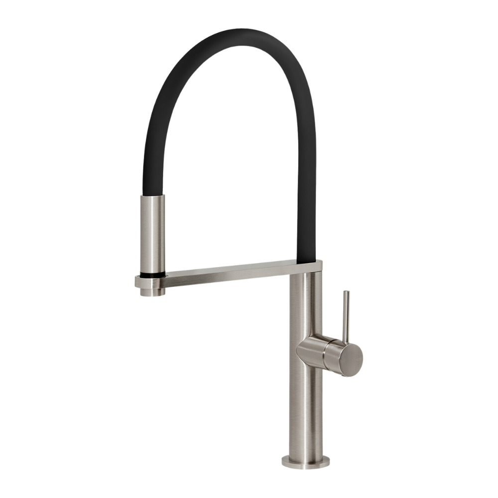 Blix Flexible Hose Brushed Nickel Sink Mixer Round