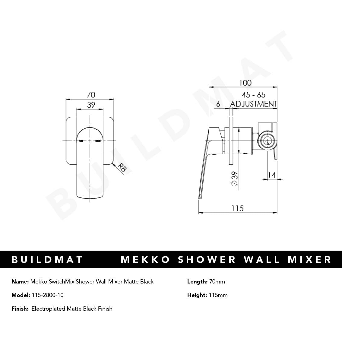 Mekko SwitchMix Shower / Wall Mixer Matte Black