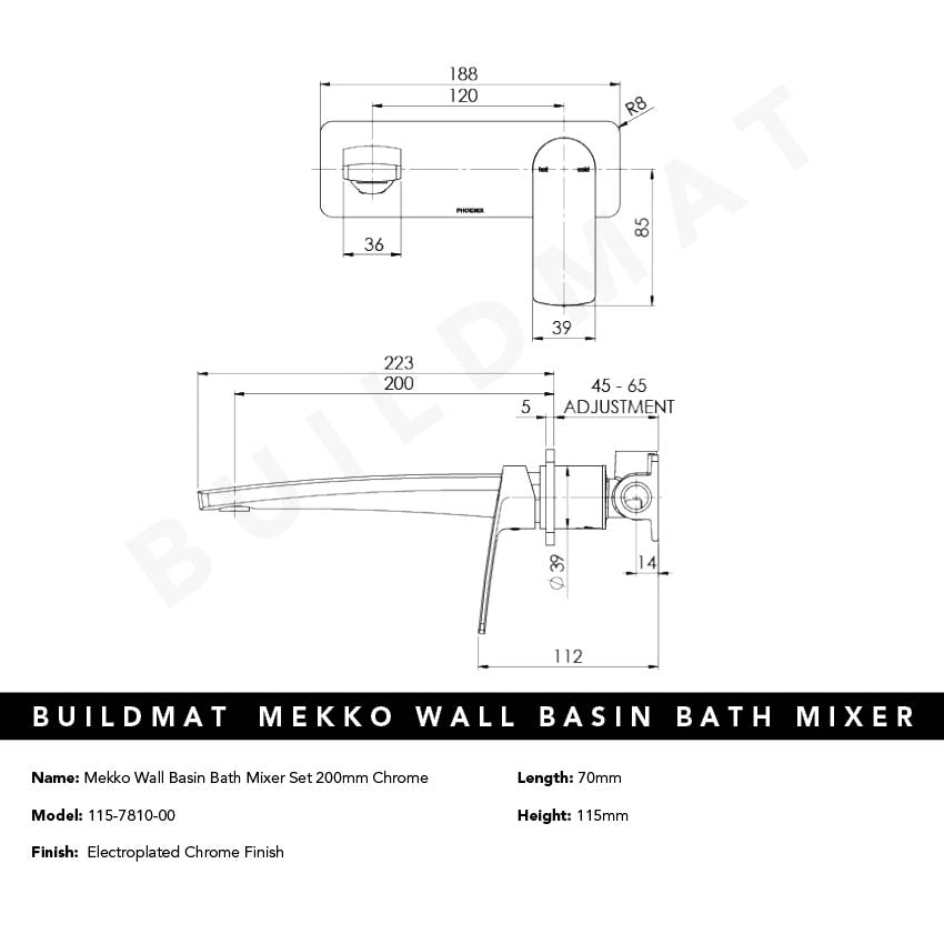 Mekko SwitchMix Wall Basin / Bath Mixer Set 200mm Chrome