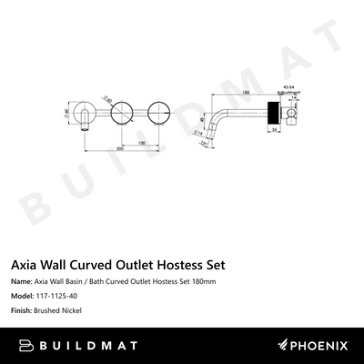 Axia Wall Basin / Bath Curved Outlet Hostess Set 180mm  Brushed Nickel