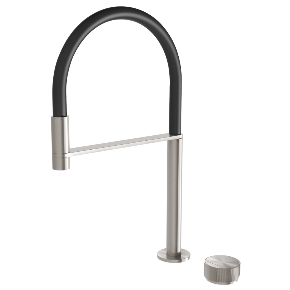 Axia Brushed Nickel Hob Sink Mixer Set Flexible Hose 230mm