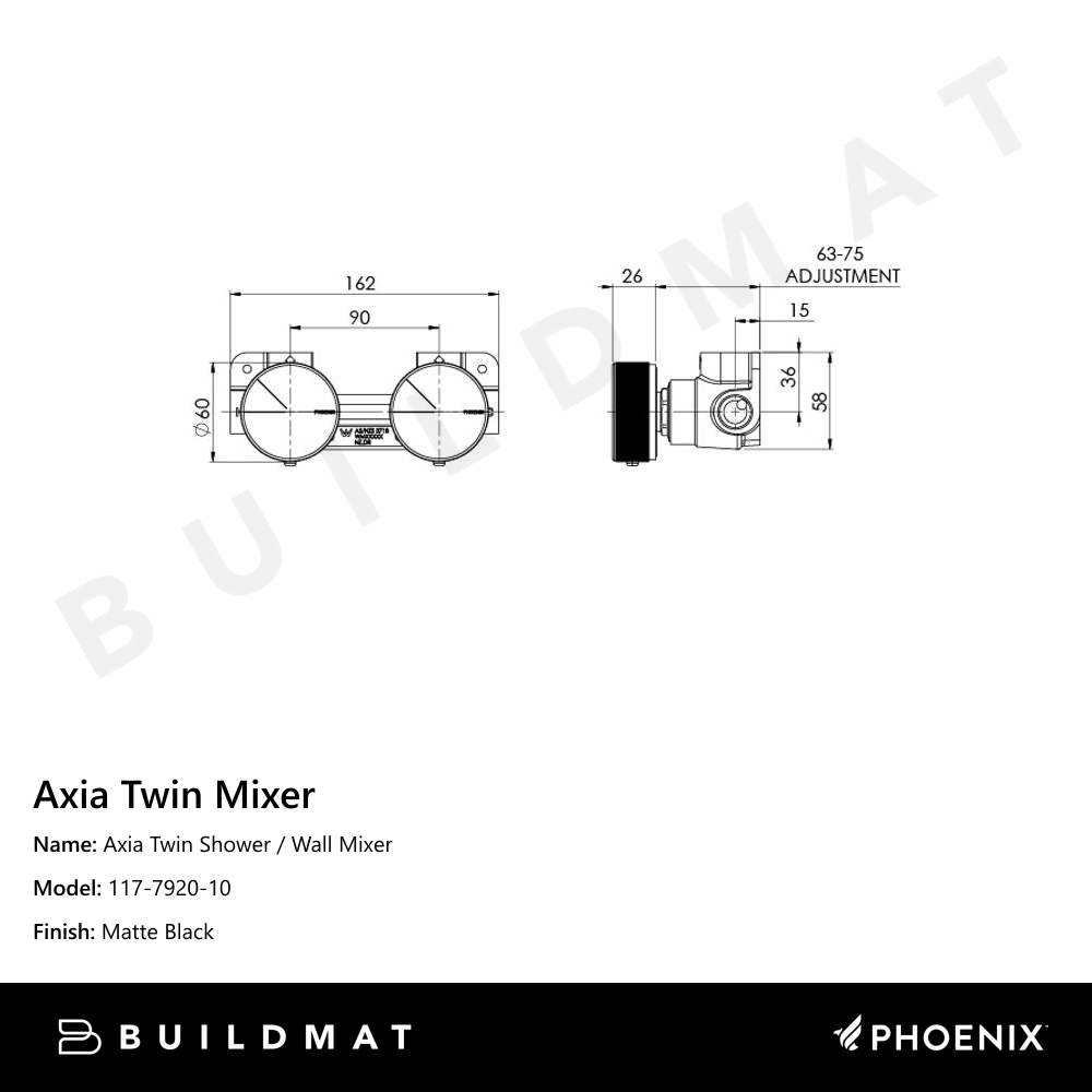 Axia Twin Shower Mixer / Wall Mixer  Matte Black