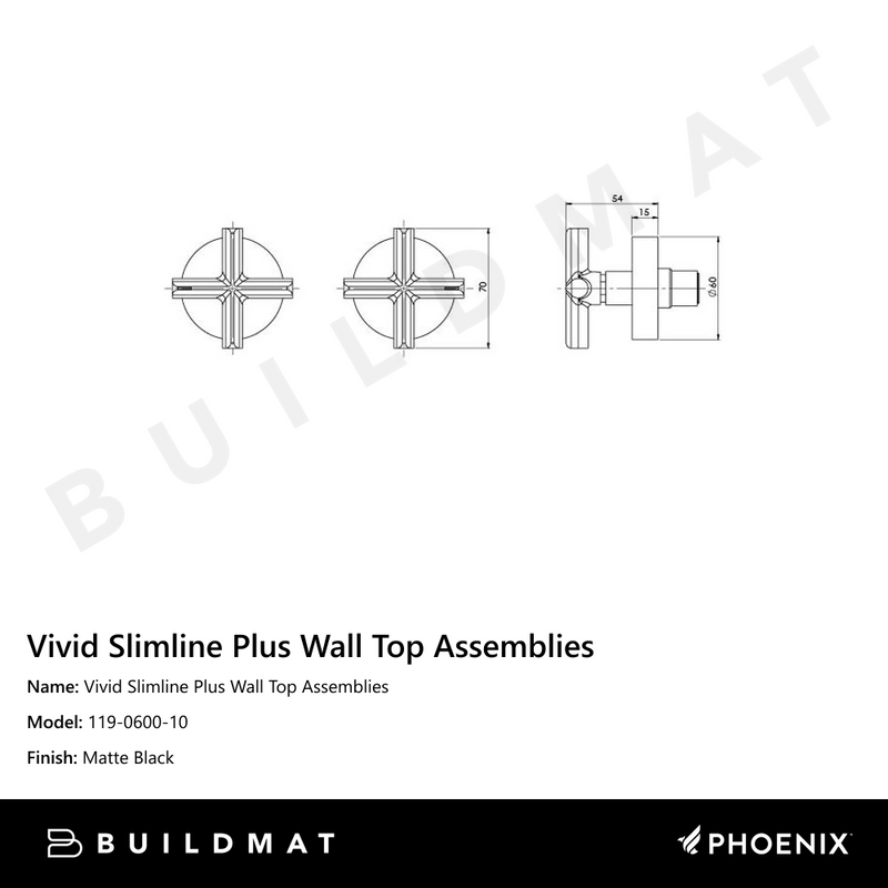 Vivid Slimline Plus Wall Top Assemblies Matte Black