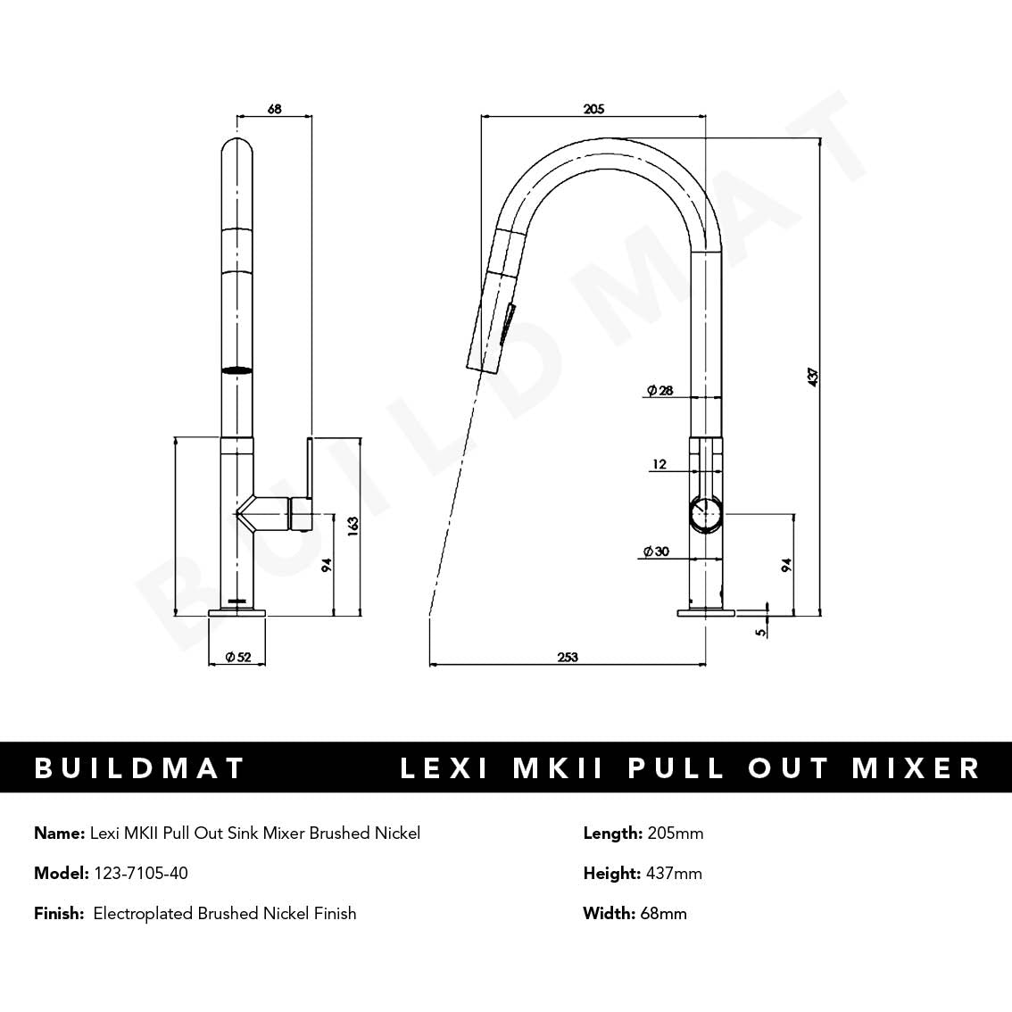 Lexi MKII Brushed Nickel Pull Out Sink Mixer