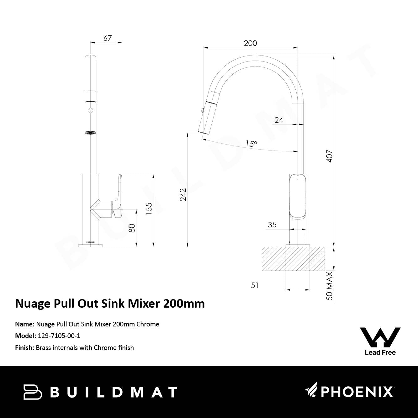 Nuage Pull Out Sink Mixer 200mm Lead Free Chrome