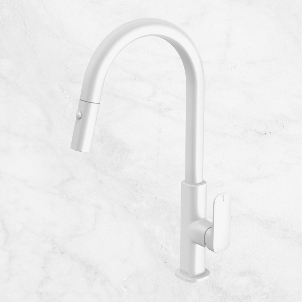 Nuage Pull Out Sink Mixer 200mm Lead Free Matte White