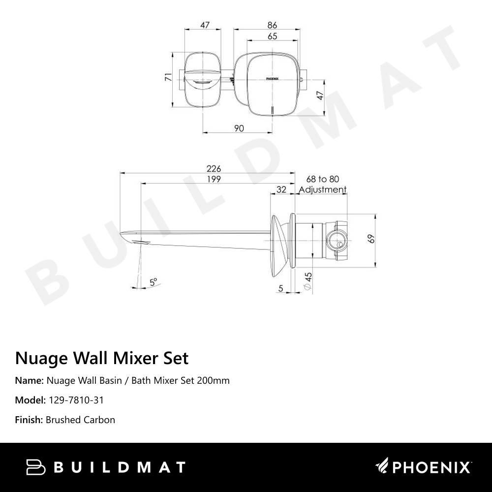 Nuage Wall Basin / Bath Mixer Set 200mm Brushed Carbon