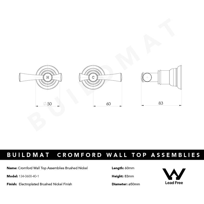 Cromford Wall Top Assemblies Lead Free Brushed Nickel