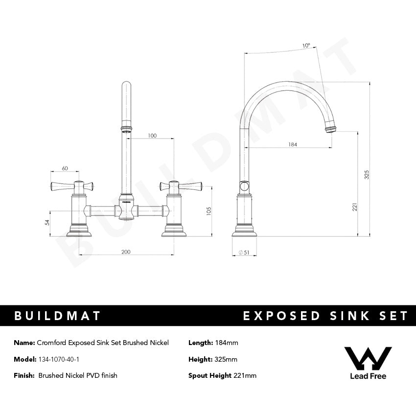 Cromford Exposed Sink Set Lead Free Brushed Nickel