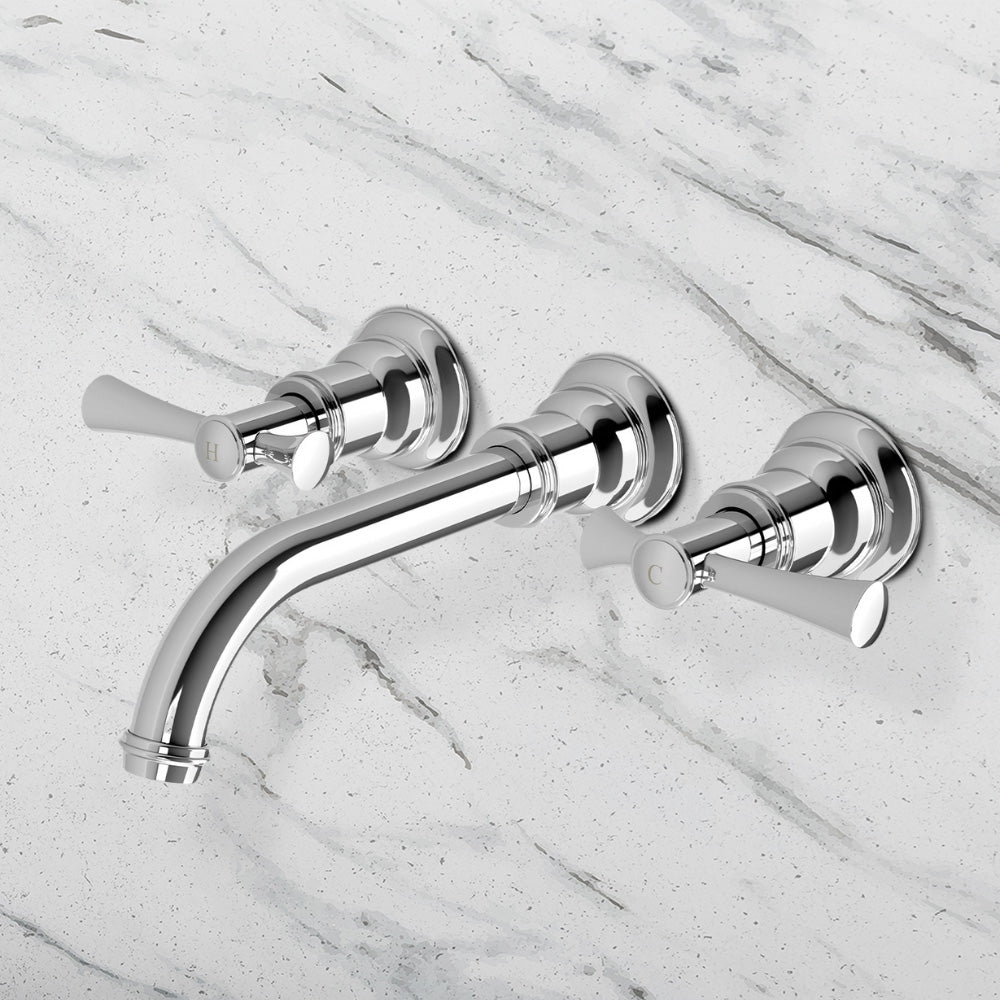 Cromford Wall Basin / Bath Tap Set Chrome Lead Free