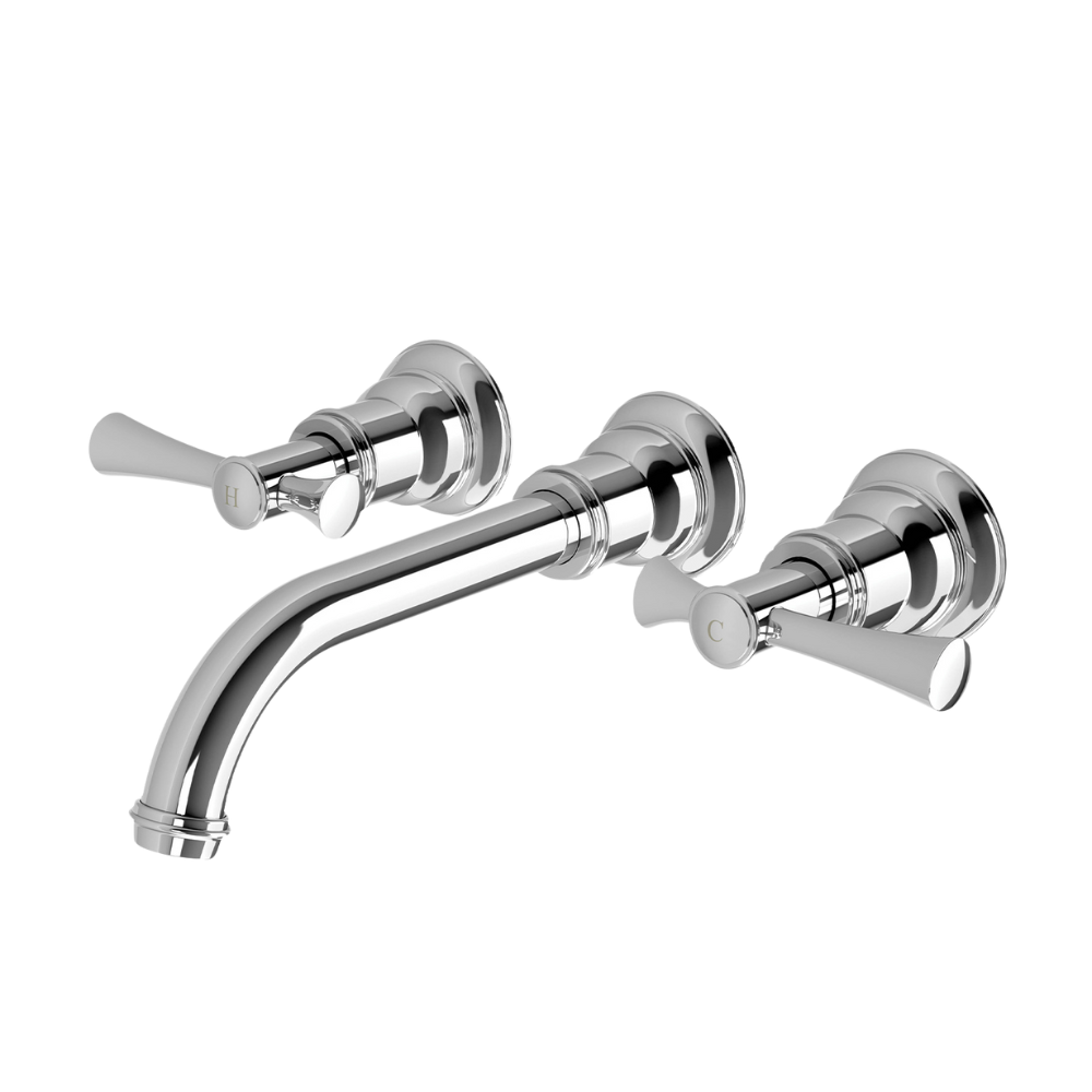 Cromford Wall Basin / Bath Tap Set Chrome Lead Free