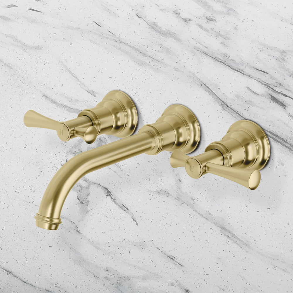 Cromford Wall Basin / Bath Tap Set Brushed Gold