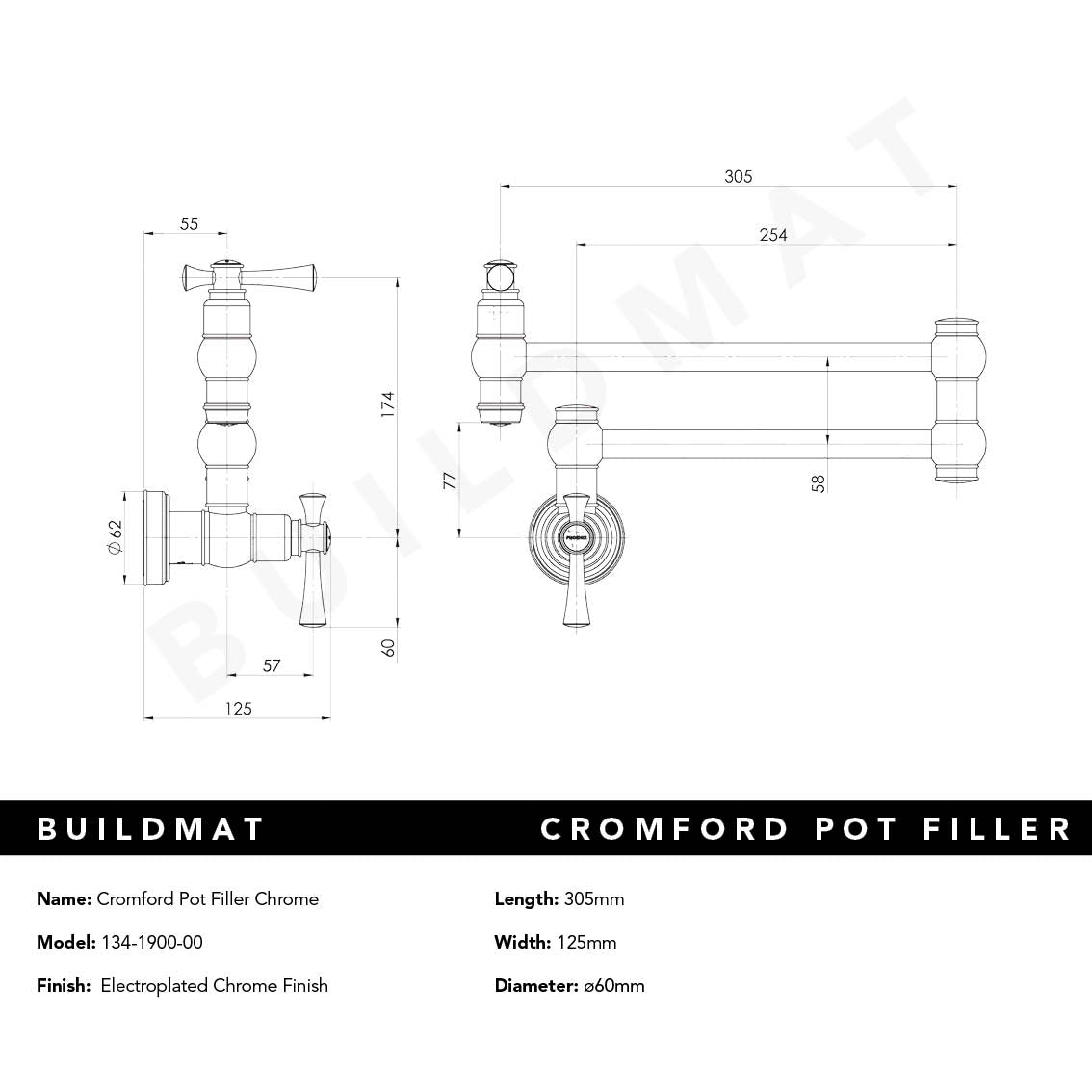 Cromford Pot Filler Chrome