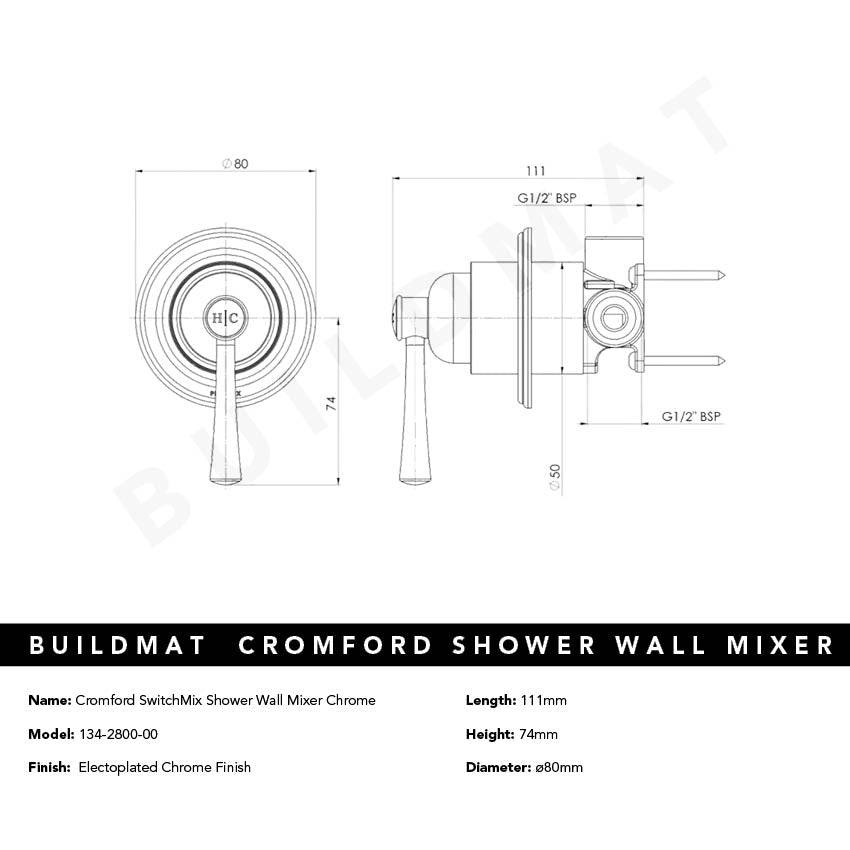 Cromford SwitchMix Shower / Wall Mixer Chrome