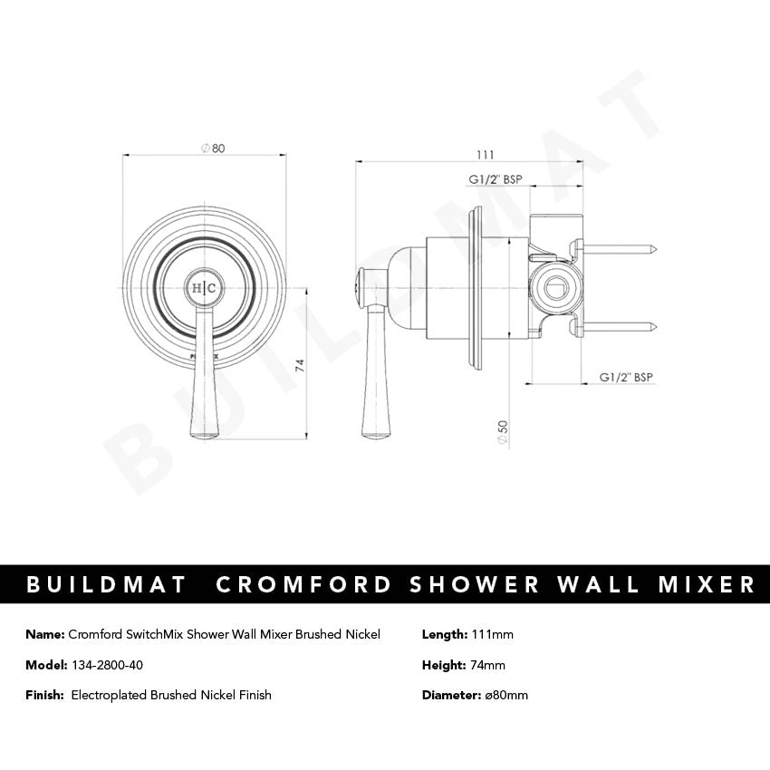 Cromford SwitchMix Shower / Wall Mixer Brushed Nickel