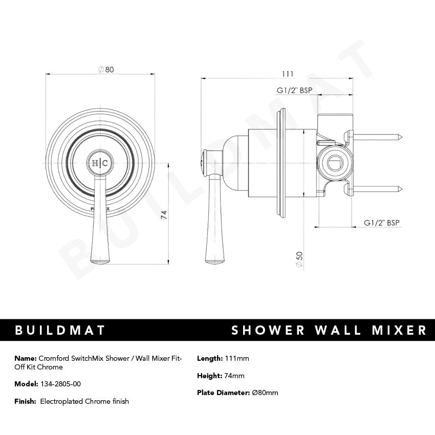 Cromford SwitchMix Shower / Wall Mixer Fit-Off Kit Chrome