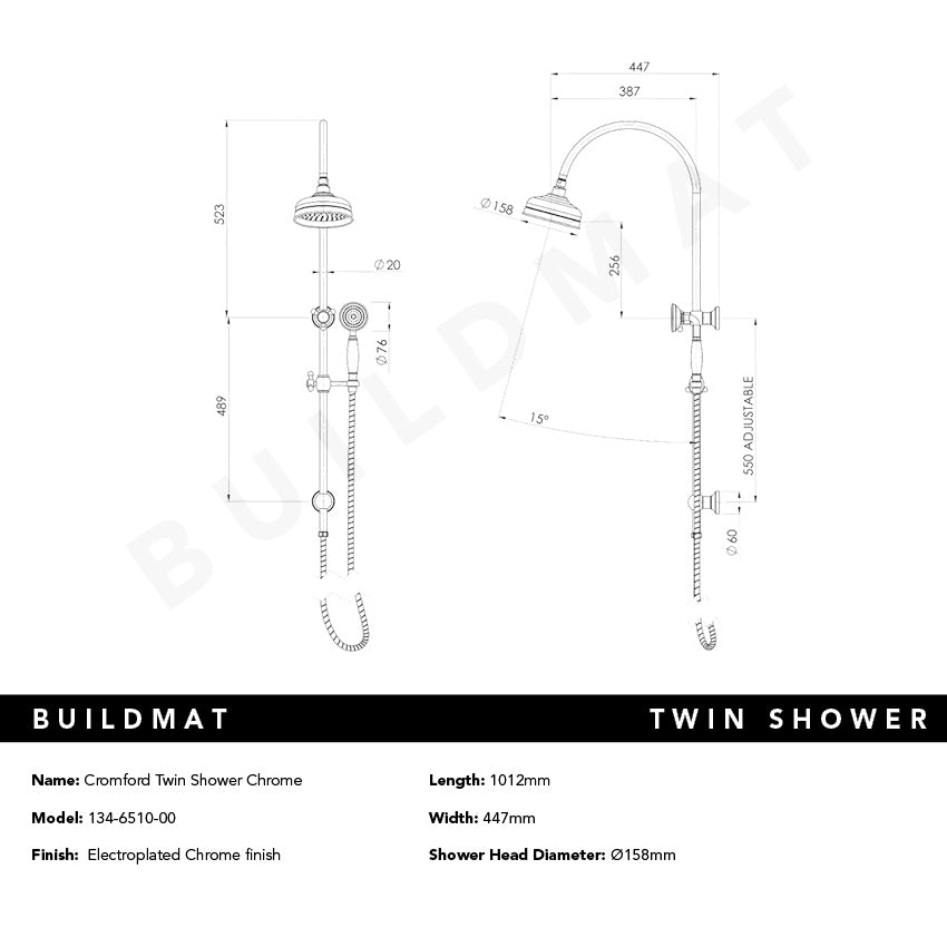 Cromford Twin Shower Chrome