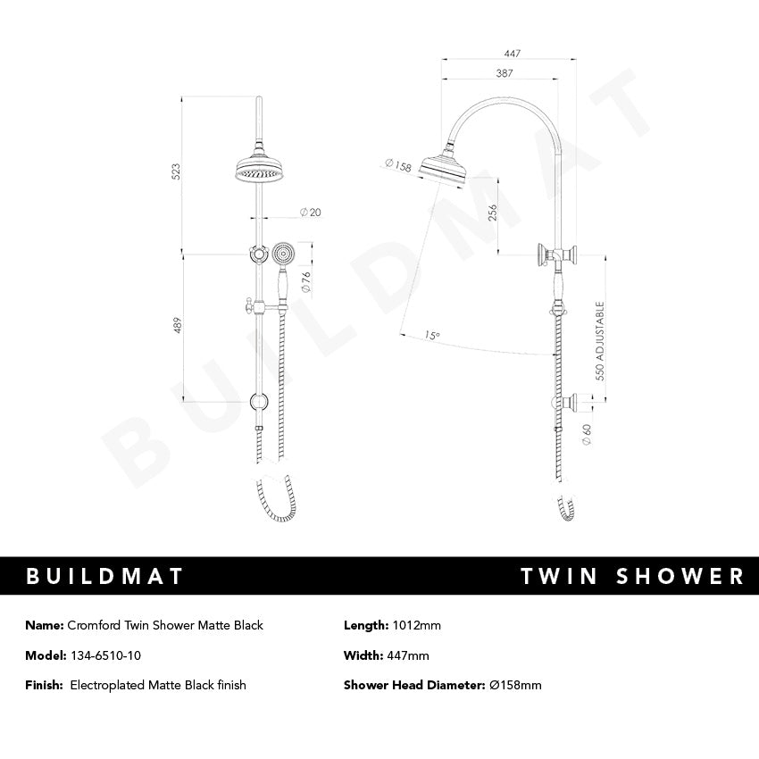 Cromford Twin Shower Matte Black