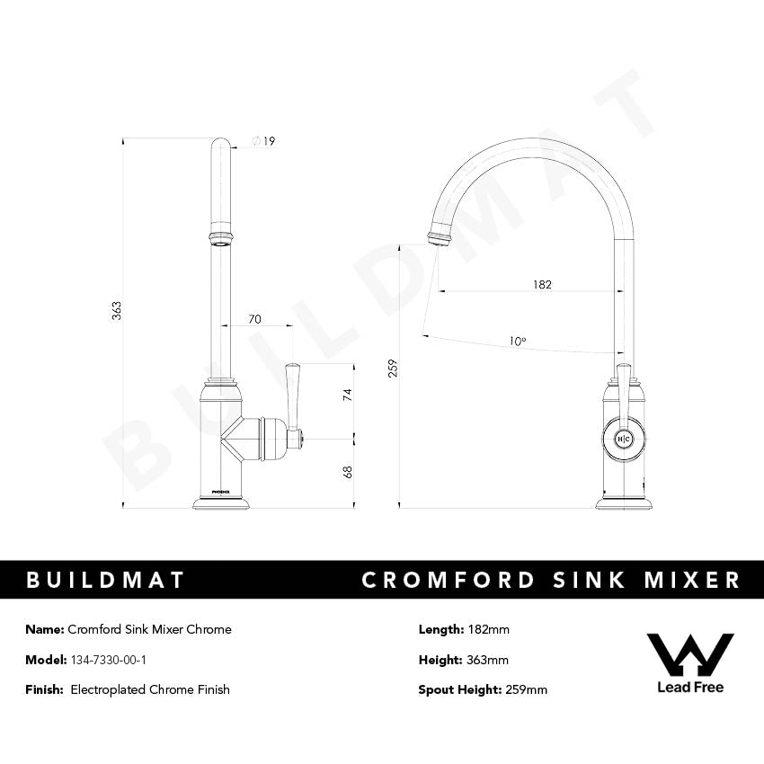 Cromford Sink Mixer Lead Free Chrome