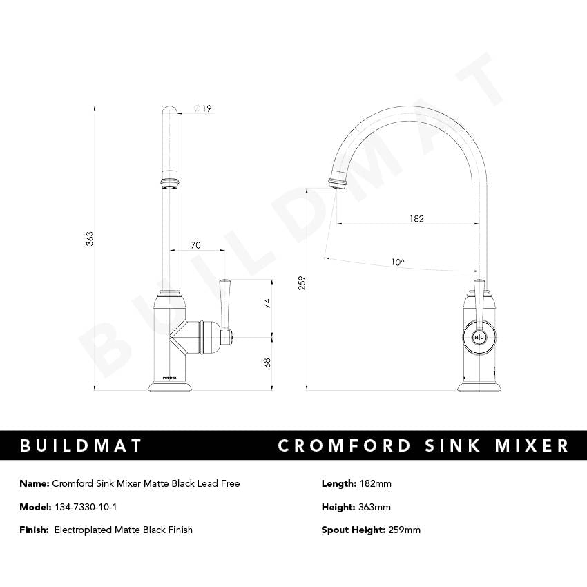 Cromford Sink Mixer Matte Black Lead Free