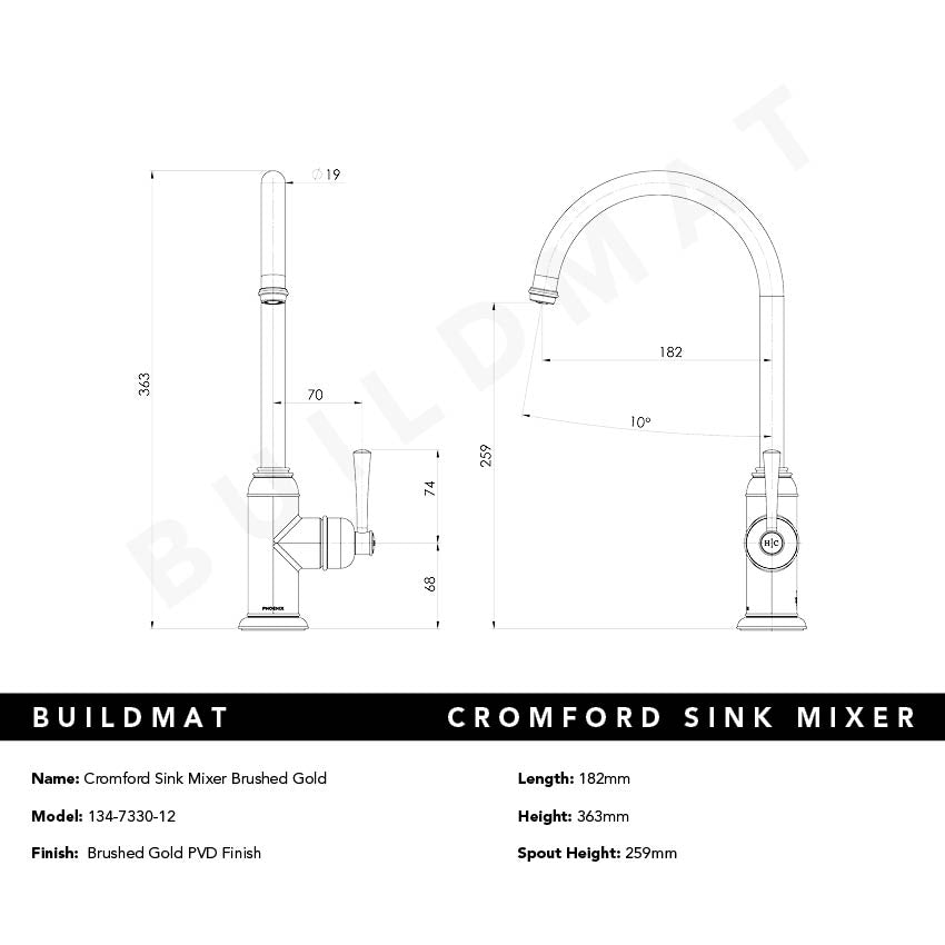 Cromford Sink Mixer Brushed Gold