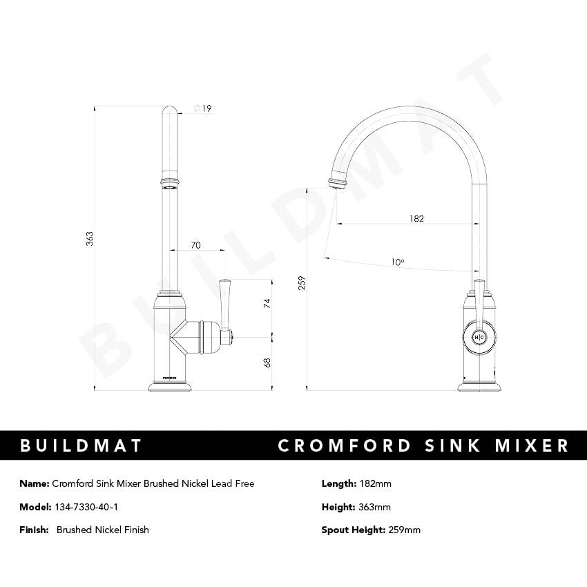 Cromford Sink Mixer Brushed Nickel Lead Free