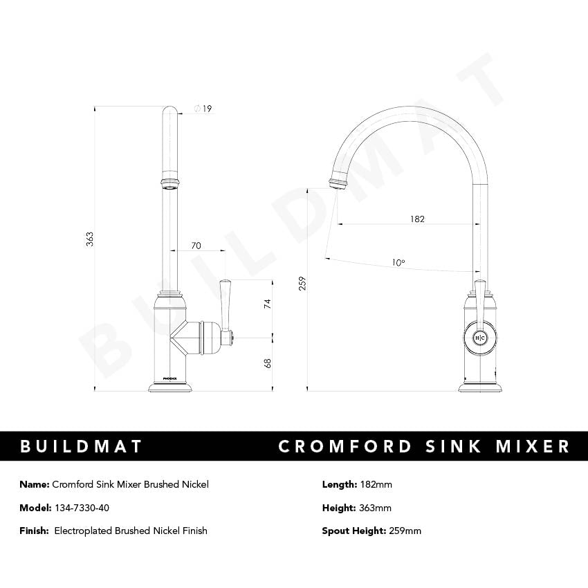 Cromford Sink Mixer Brushed Nickel