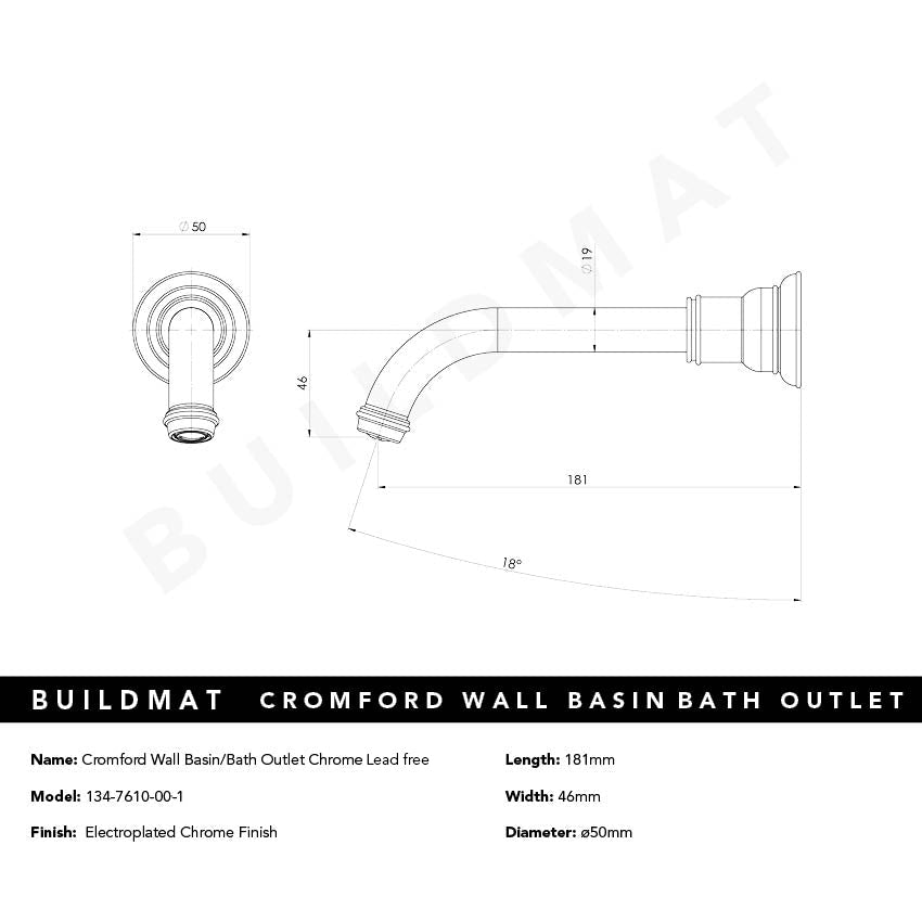 Cromford Wall Basin / Bath Outlet Chrome Lead Free