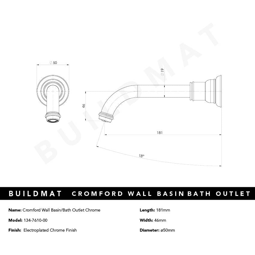 Cromford Wall Basin / Bath Outlet Chrome