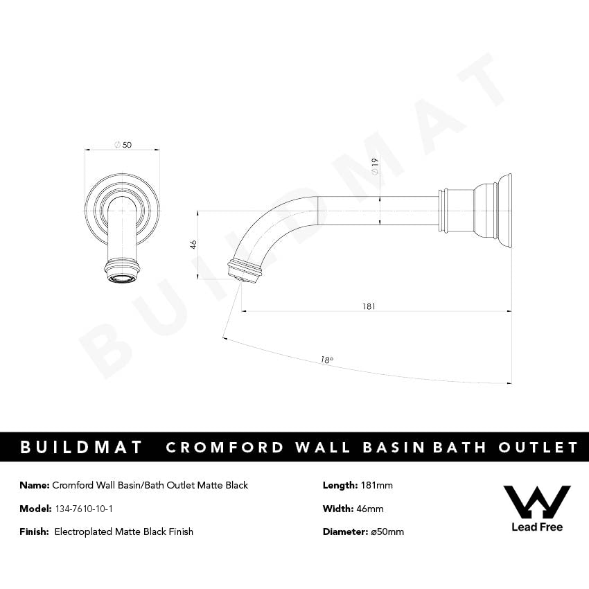 Cromford Wall Basin / Bath Outlet Lead Free Matte Black