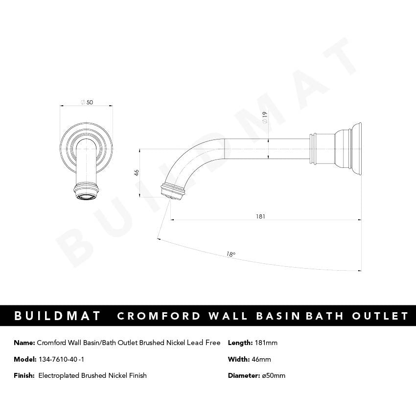 Cromford Wall Basin / Bath Outlet Brushed Nickel Lead Free