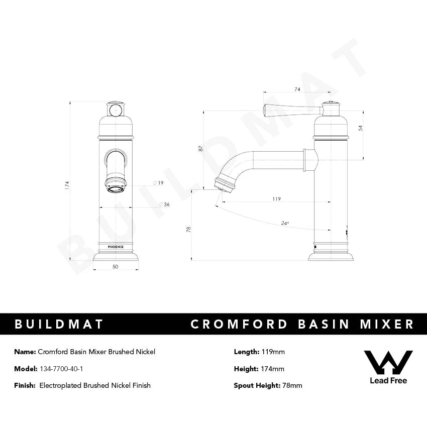 Cromford Basin Mixer Lead Free Brushed Nickel