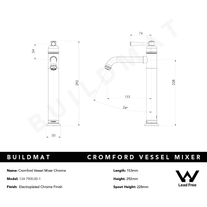 Cromford Vessel Mixer Lead Free Chrome