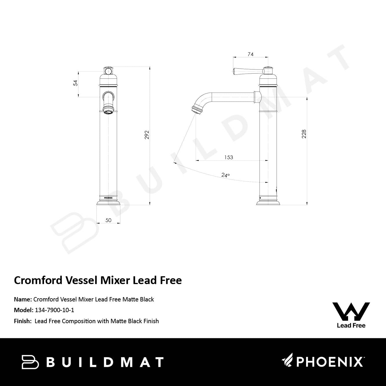 Cromford Vessel Mixer Lead Free Matte Black