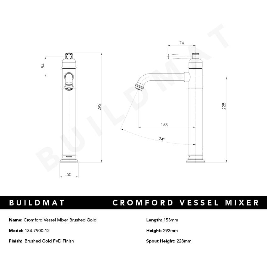 Cromford Vessel Mixer Brushed Gold