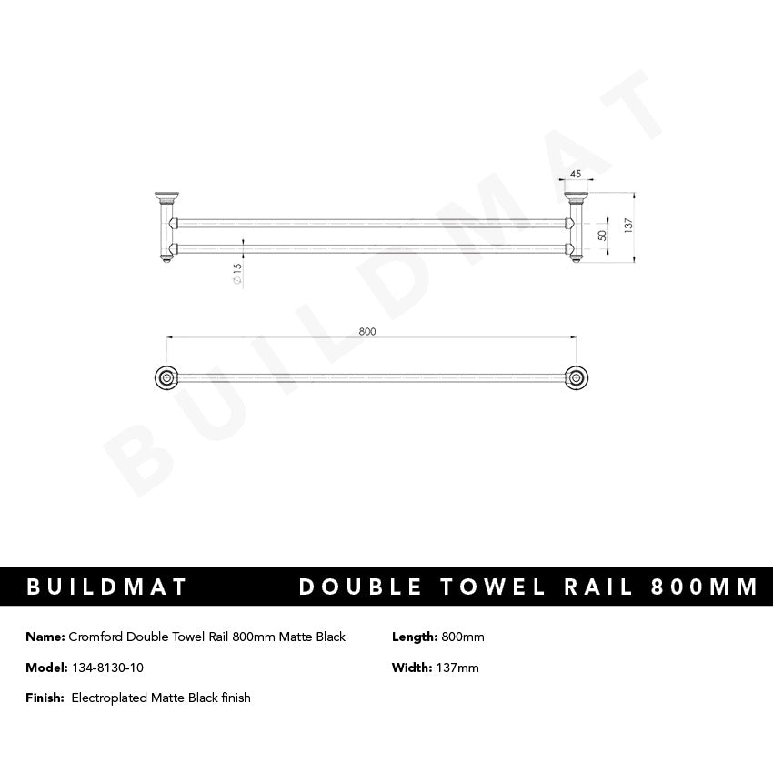 Cromford Double Towel Rail 800mm Matte Black