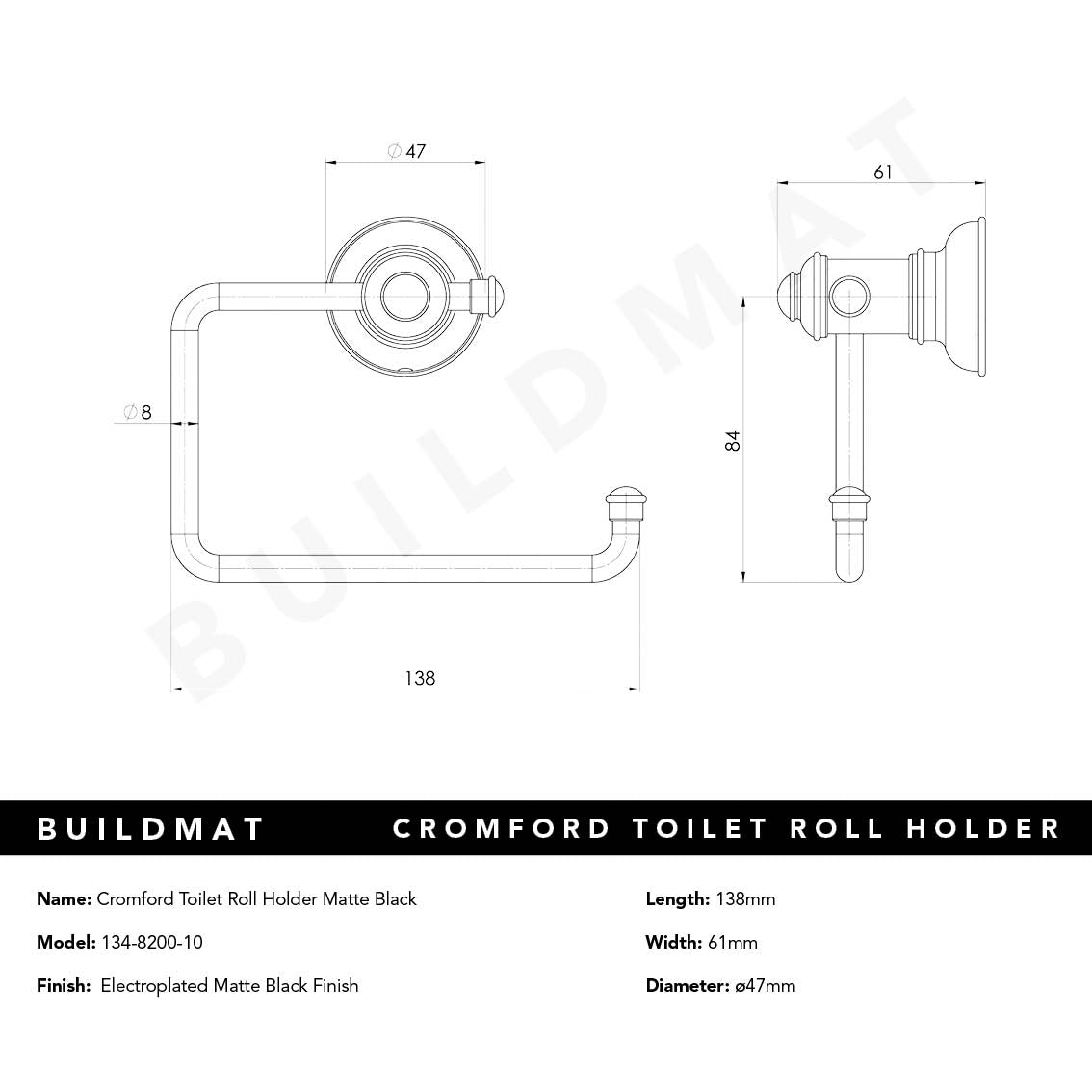 Cromford Toilet Roll Holder Matte Black