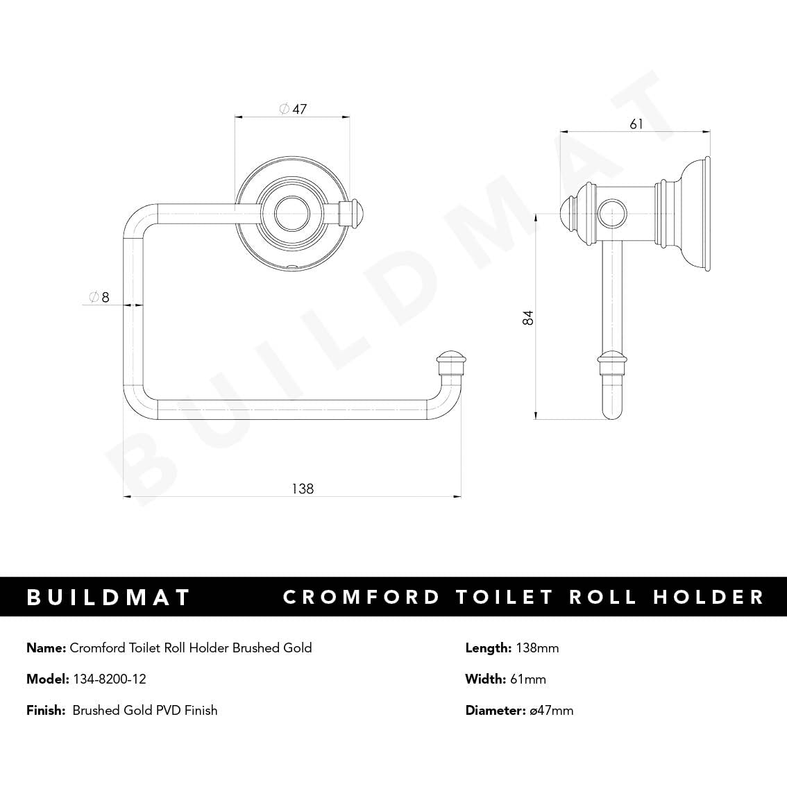 Cromford Toilet Roll Holder Brushed Gold