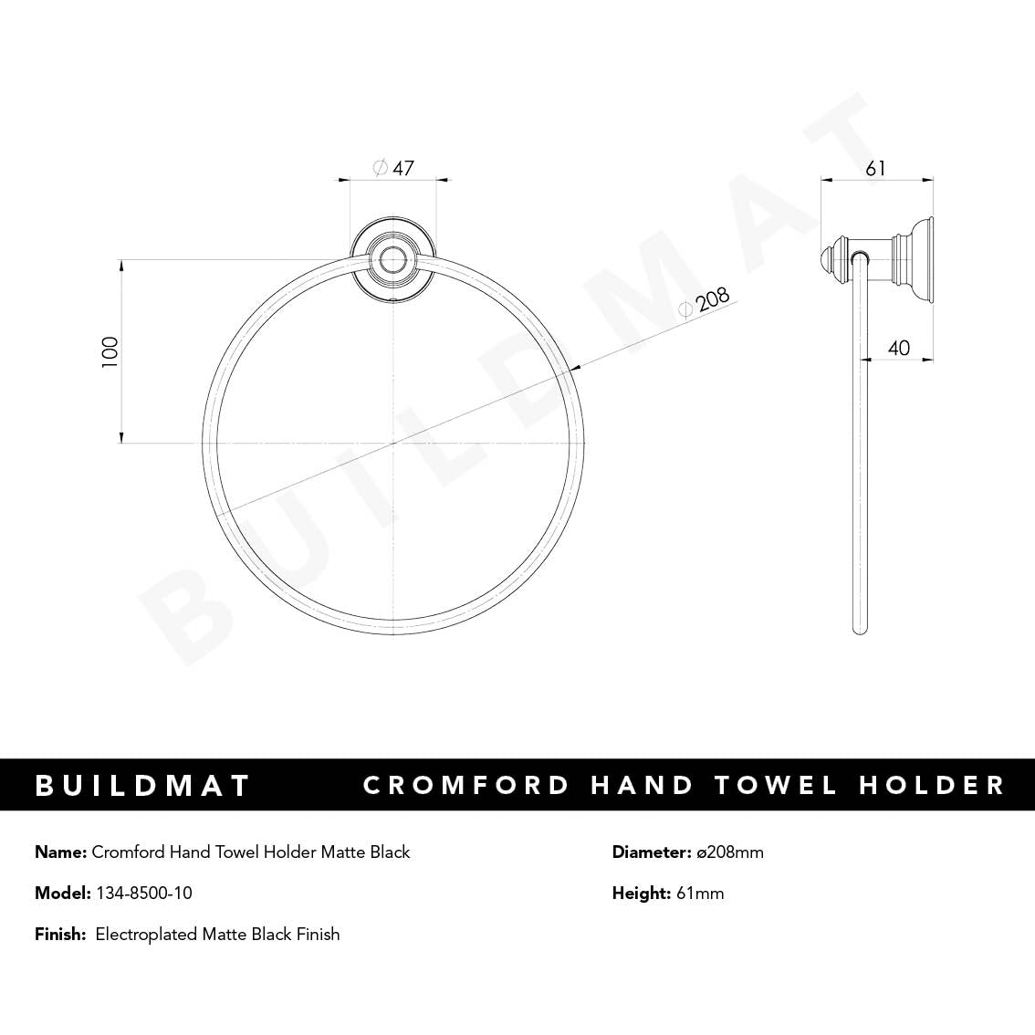 Cromford Hand Towel Holder Matte Black