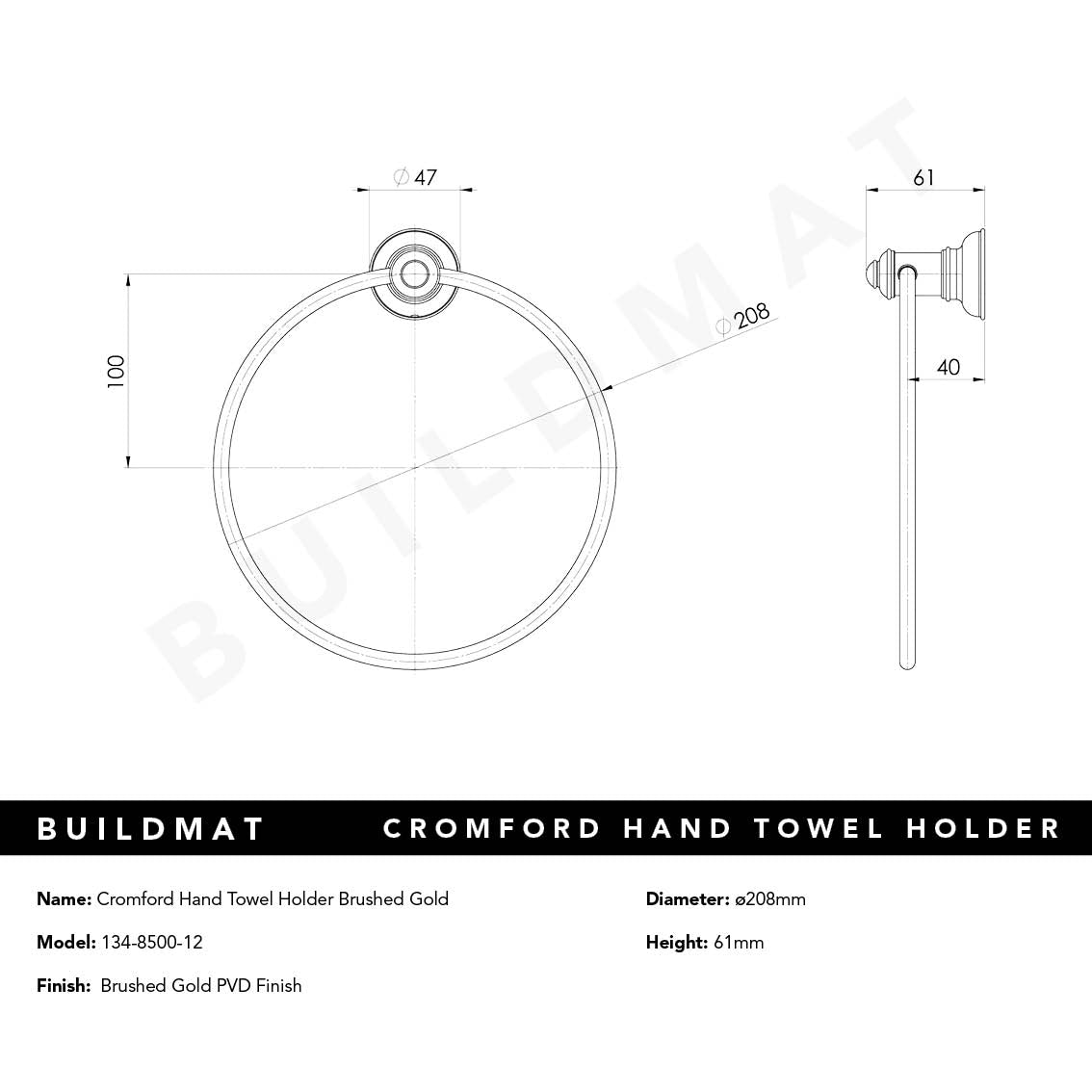 Cromford Hand Towel Holder Brushed Gold