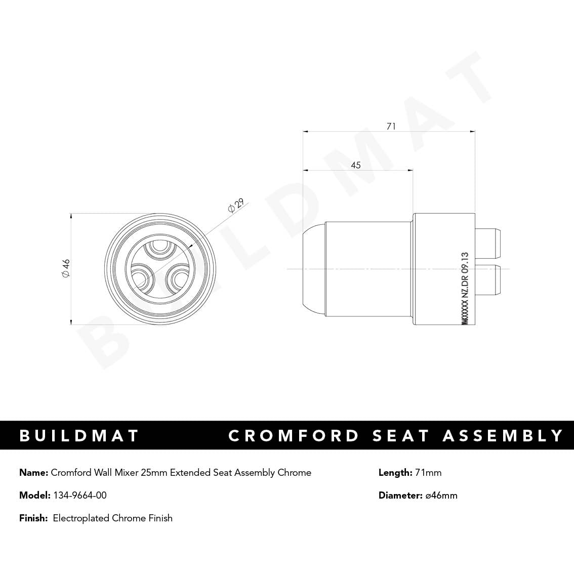 Cromford Wall Mixer 25mm Extended Seat Assembly Chrome