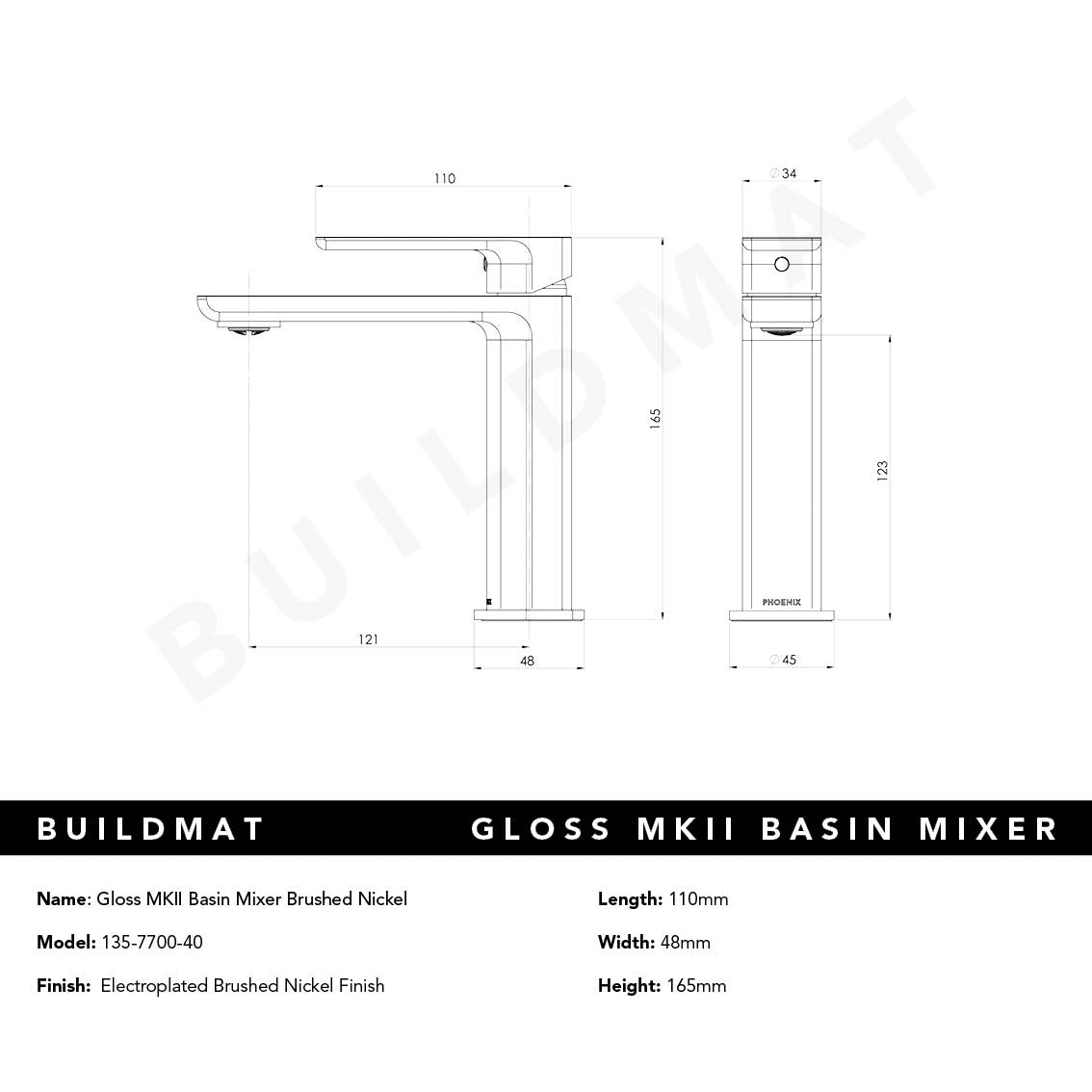 Gloss MKII Basin Mixer Brushed Nickel