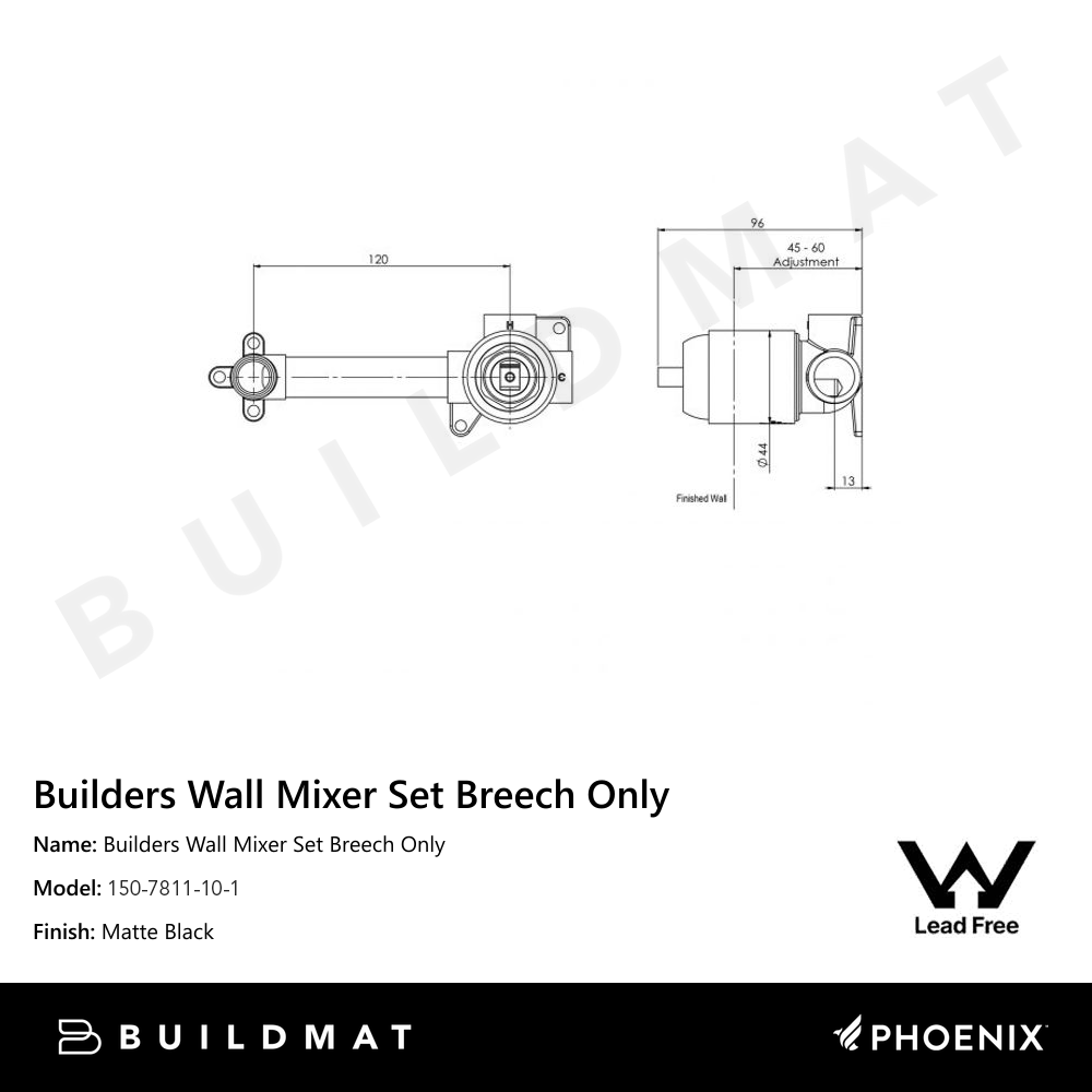 Builders Wall Mixer Set Breech Only Lead Free Matte Black