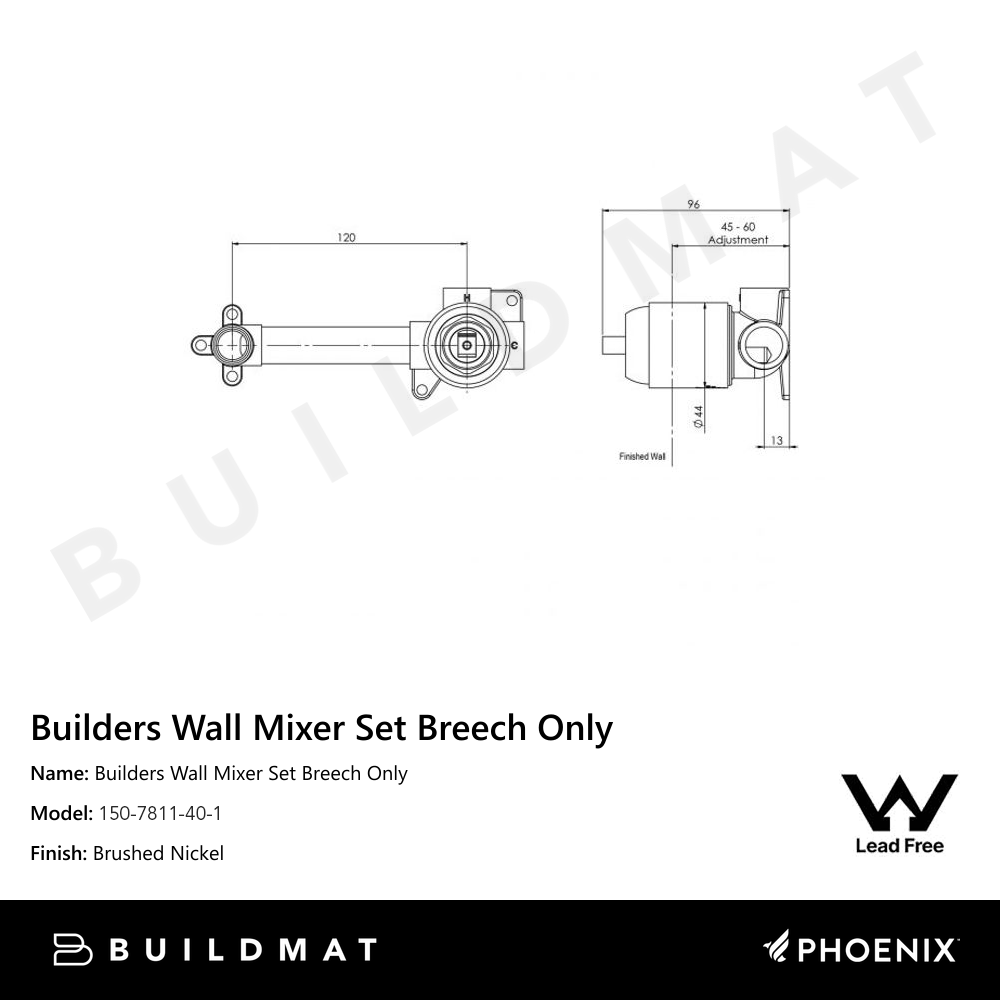 Builders Wall Mixer Set Breech Only Lead Free Brushed Nickel