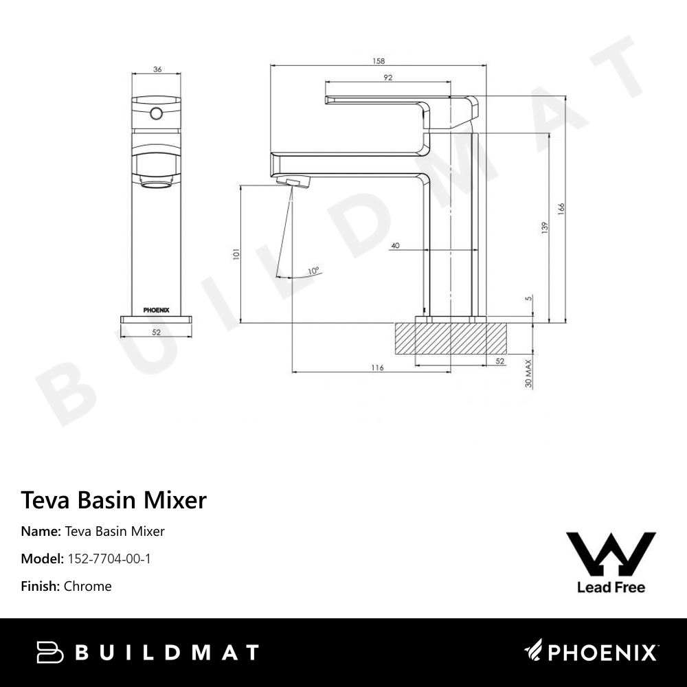 Teva Basin Mixer Lead Free Chrome