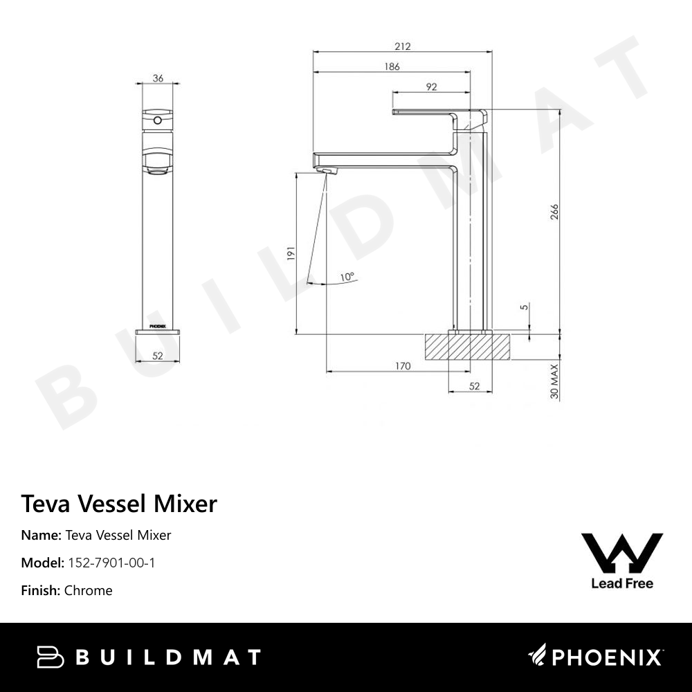 Teva Vessel Mixer Lead Free Chrome