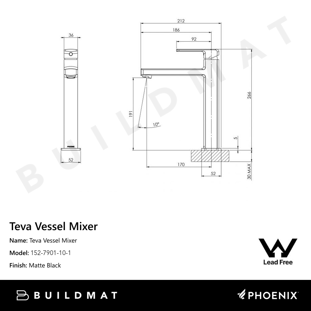 Teva Vessel Mixer Lead Free Matte Black