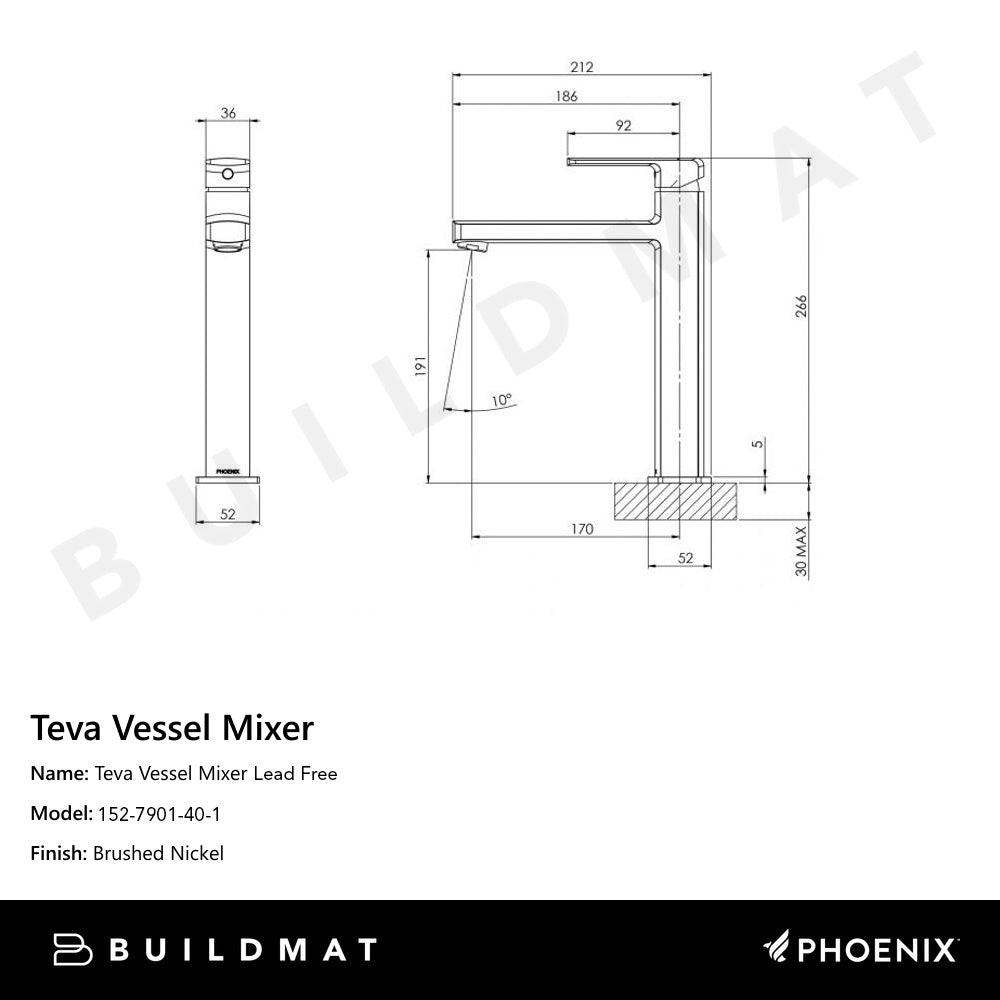 Teva Vessel Mixer 6 Star Lead Free Brushed Nickel