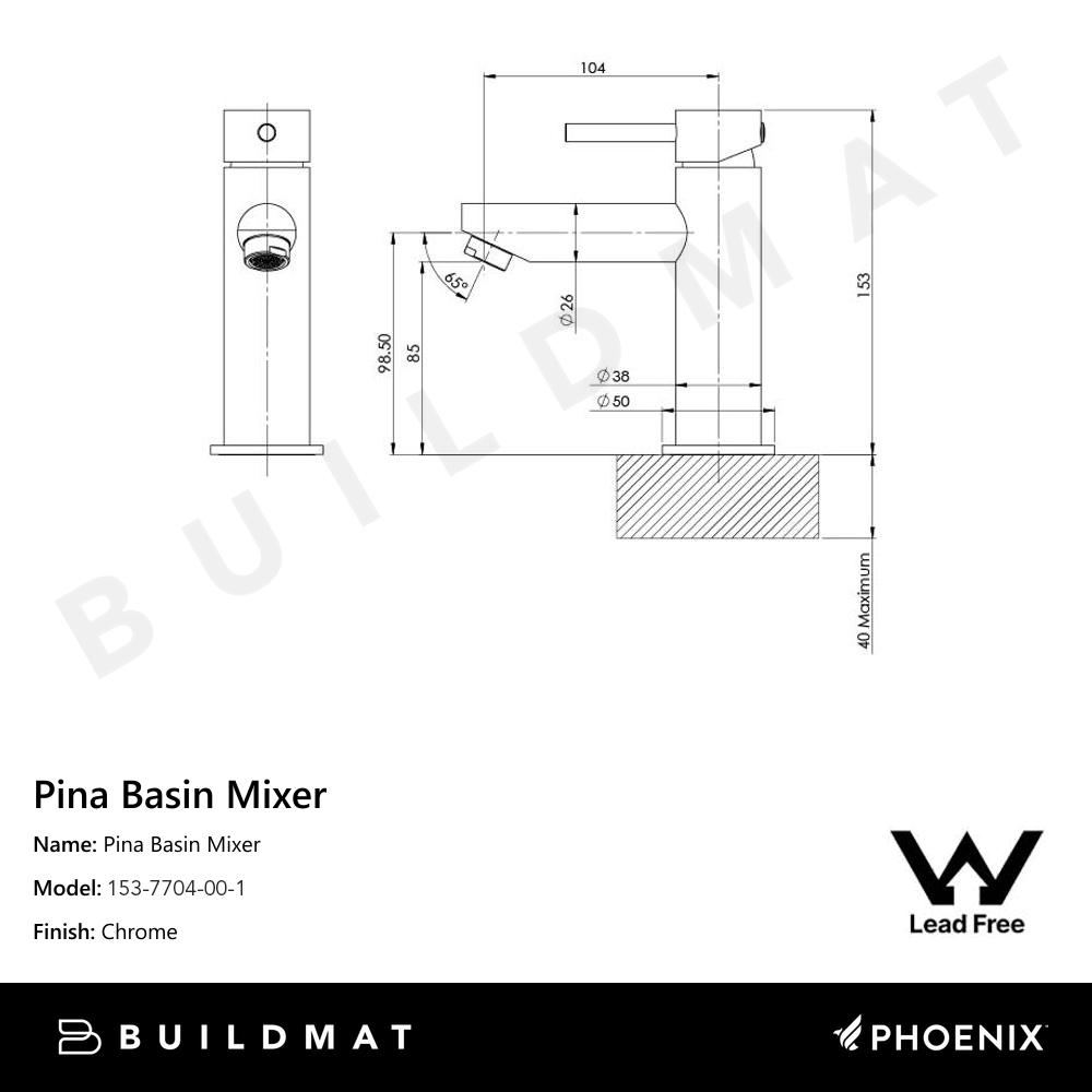 Pina Basin Mixer Lead Free Chrome