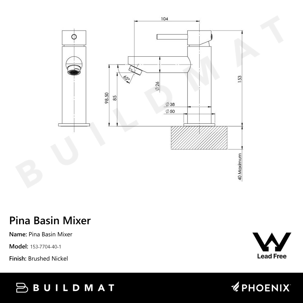 Pina Basin Mixer Lead Free Brushed Nickel